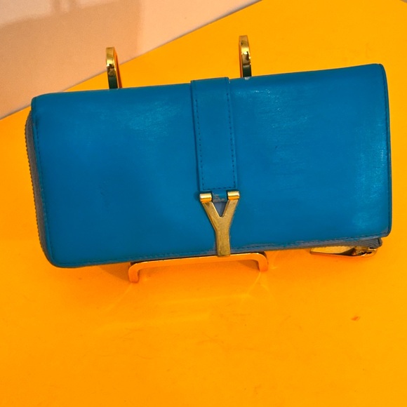 Saint Laurent Light Blue Leather Zipper wallet - Picture 1 of 11